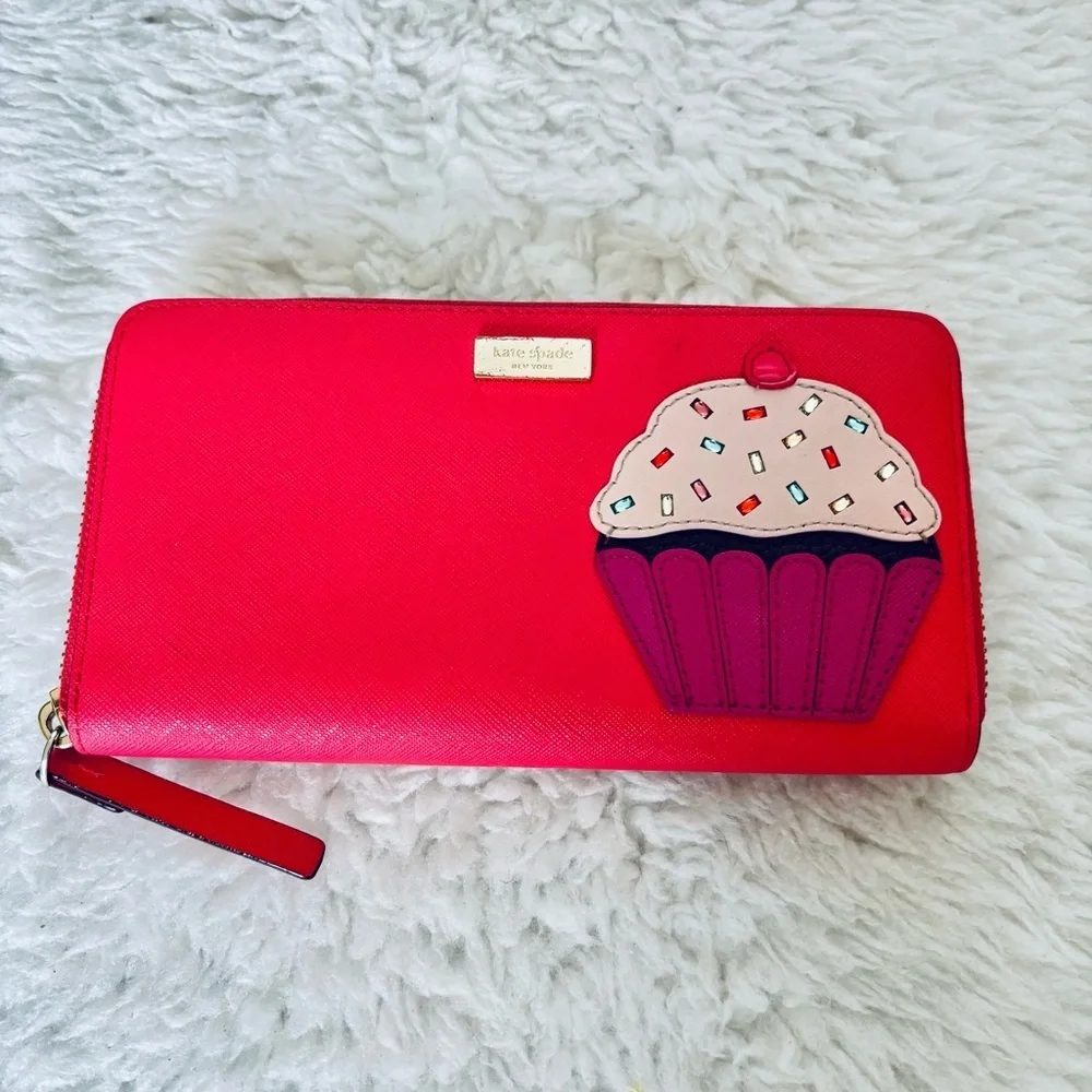 Kate Spade Take The Cake Cherry Red Zip Around Long Wallet - Picture 14 of 16